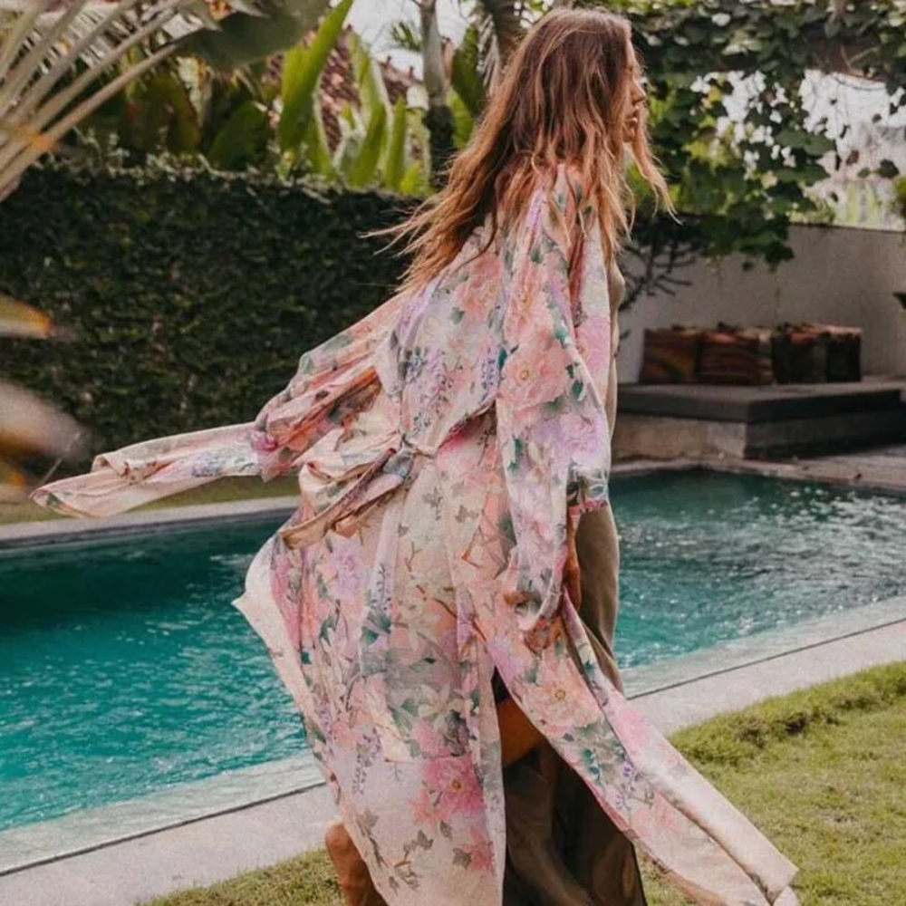 Boho Paradise Petals Bohemian Pink Gypsy Kimono Duster - Picture 5 of 16